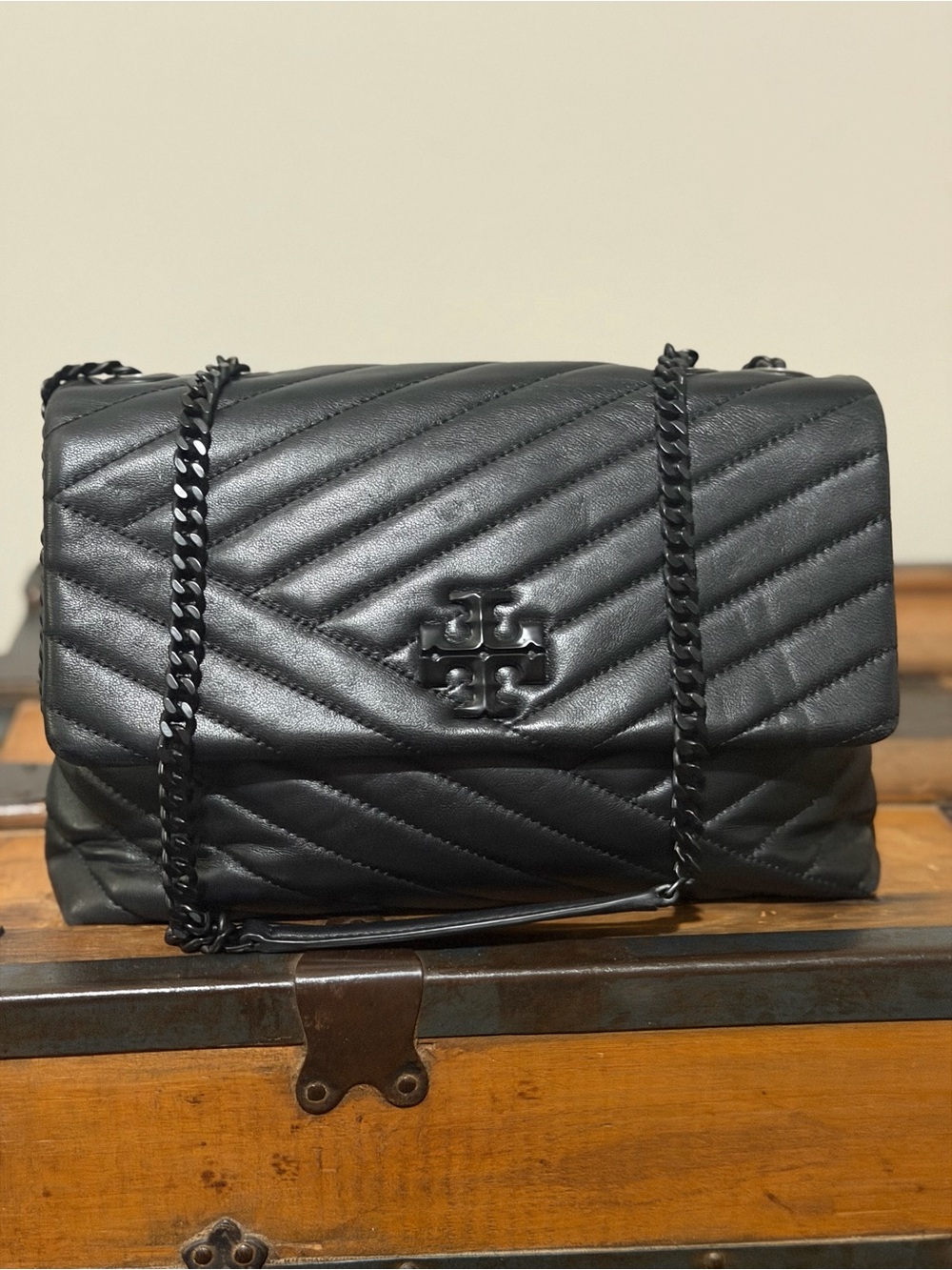 Tory Burch Black Chevron Quilted Chain Shoulder Bag